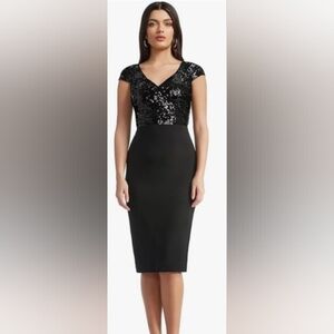 Dress the Population Black Sequin Cap Sleeve Midi Dress